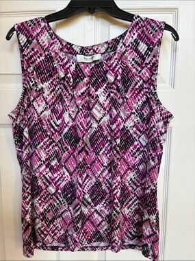 Jones Studio Pink Black White Geometric Sleeveless Top